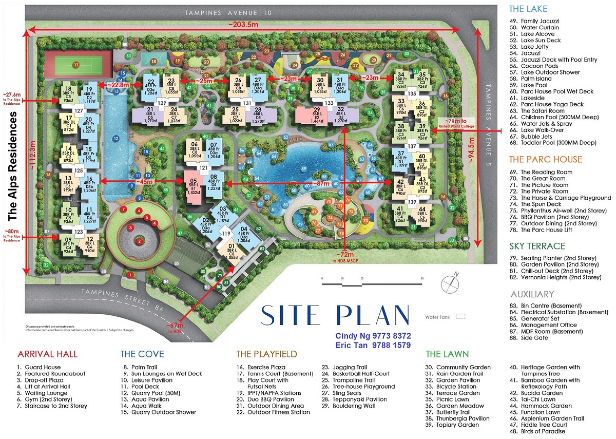 Parc Central Residences Site Plan with Room Type Area & Distance